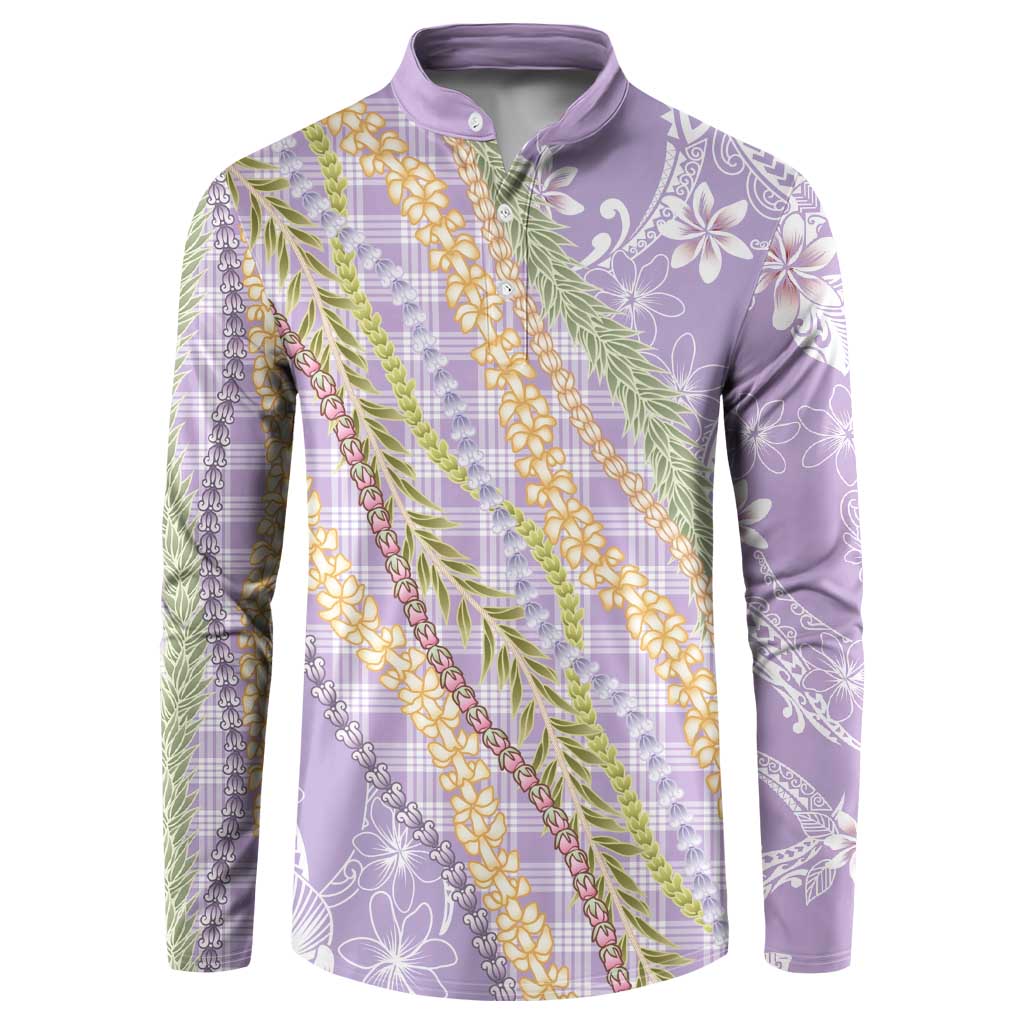 Purple Palaka Hawaii Leis Button Sweatshirt Hawaiian-plaid Elegant Tropical Vibes - Polynesian Pride