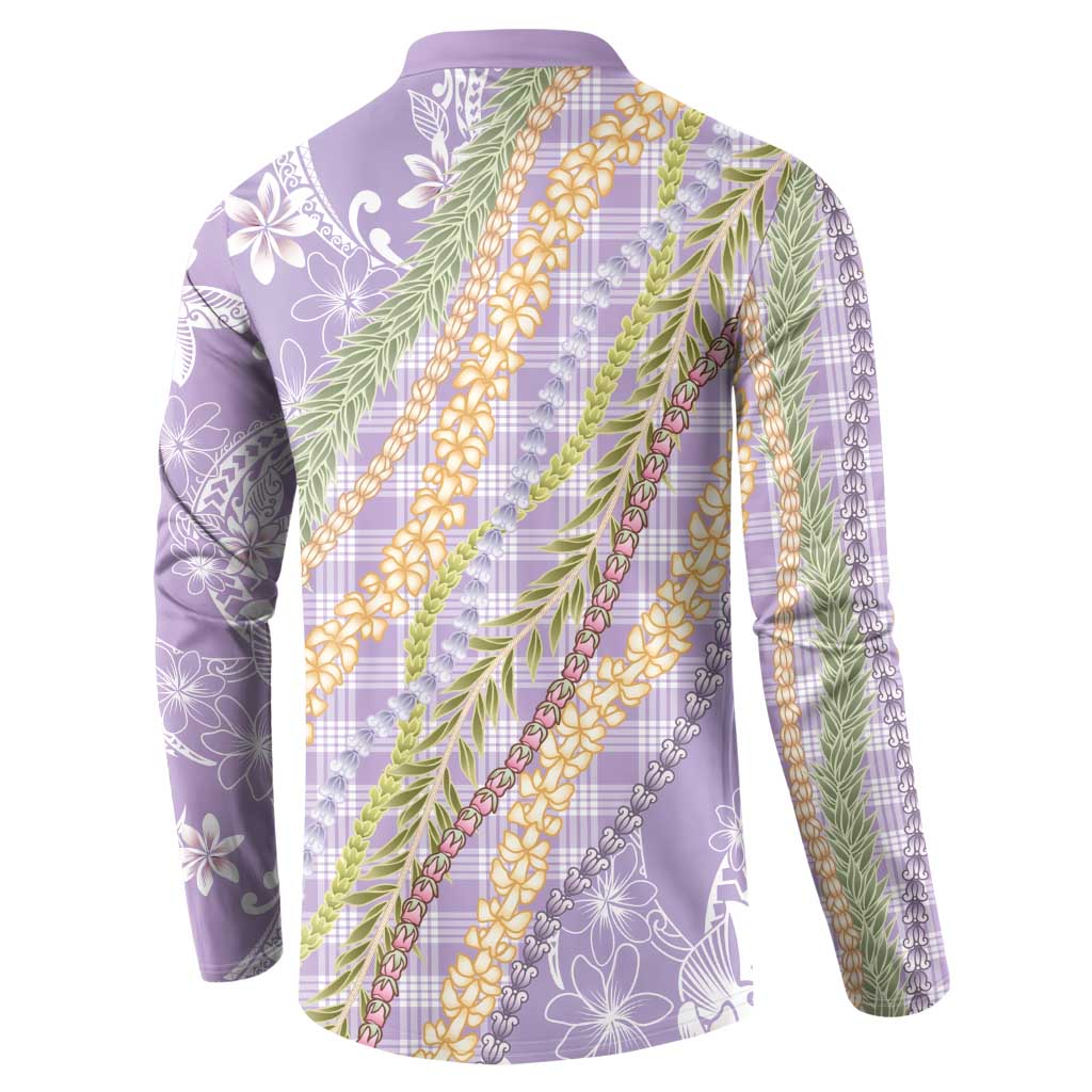 Purple Palaka Hawaii Leis Button Sweatshirt Hawaiian-plaid Elegant Tropical Vibes - Polynesian Pride
