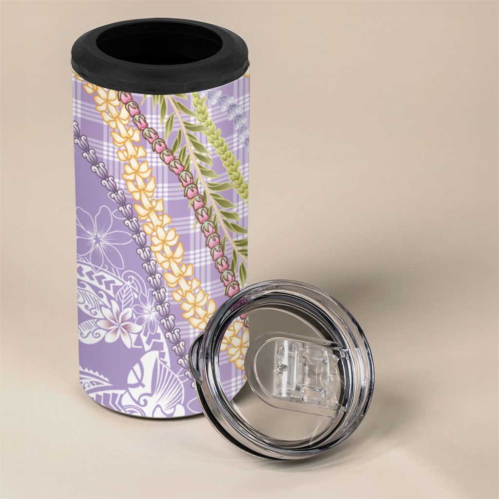 Purple Palaka Hawaii Leis 4 in 1 Can Cooler Tumbler Hawaiian-plaid Elegant Tropical Vibes - Polynesian Pride