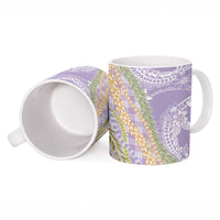 Purple Palaka Hawaii Leis Ceramic Mug Hawaiian-plaid Elegant Tropical Vibes - Polynesian Pride