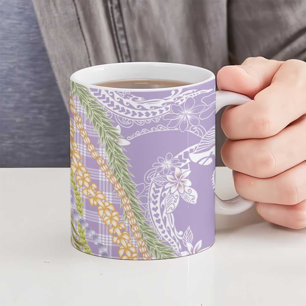 Purple Palaka Hawaii Leis Ceramic Mug Hawaiian-plaid Elegant Tropical Vibes - Polynesian Pride