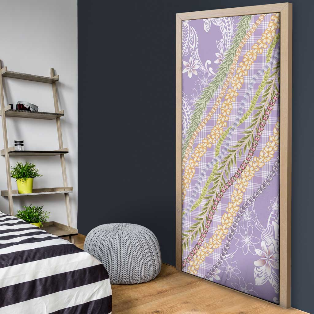 Purple Palaka Hawaii Leis Door Cover Hawaiian-plaid Elegant Tropical Vibes - Polynesian Pride
