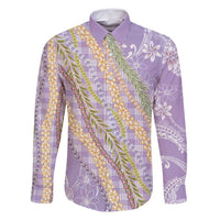 Purple Palaka Hawaii Leis Family Matching Long Sleeve Bodycon Dress and Hawaiian Shirt Hawaiian-plaid Elegant Tropical Vibes - Polynesian Pride