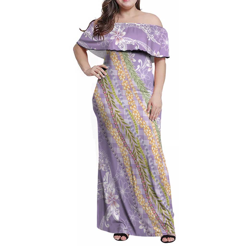 Purple Palaka Hawaii Leis Family Matching Off Shoulder Maxi Dress and Hawaiian Shirt Hawaiian-plaid Elegant Tropical Vibes - Polynesian Pride