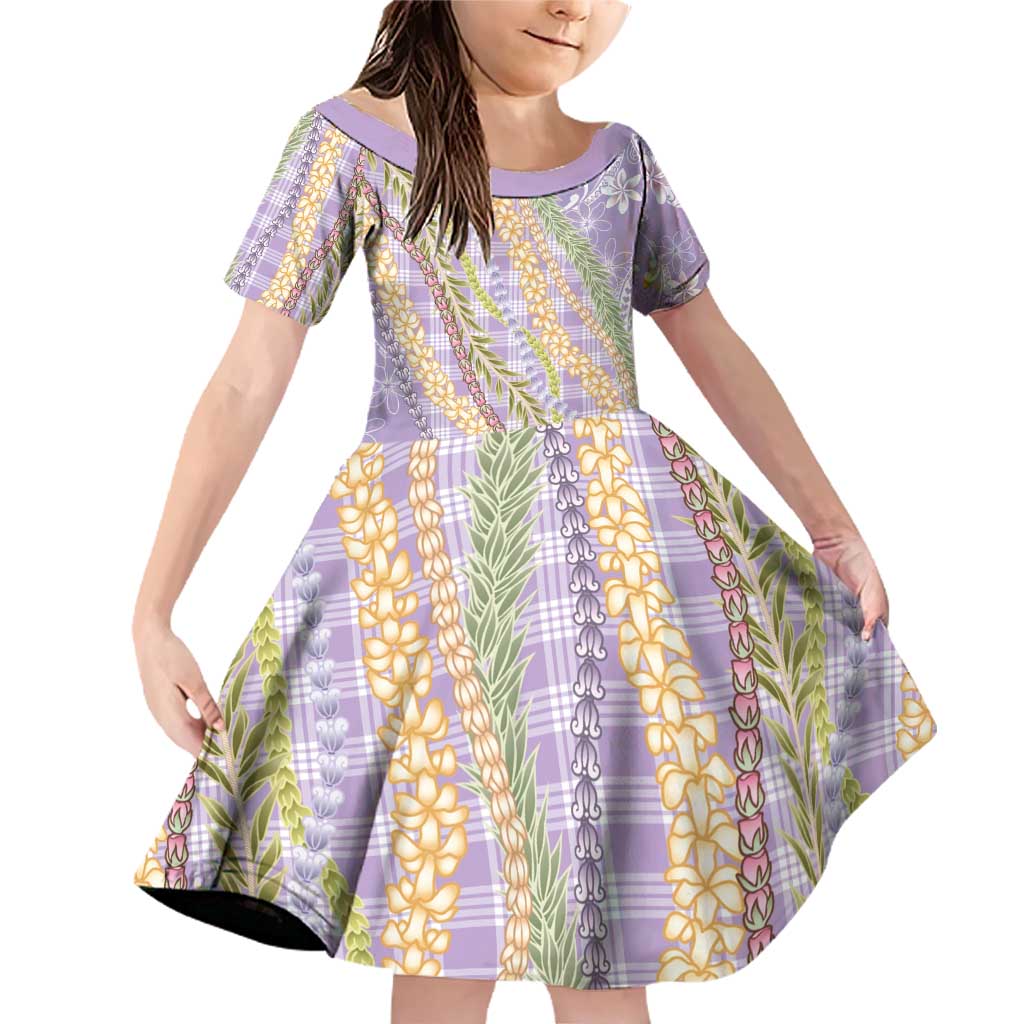 Purple Palaka Hawaii Leis Family Matching Off Shoulder Short Dress and Hawaiian Shirt Hawaiian-plaid Elegant Tropical Vibes - Polynesian Pride