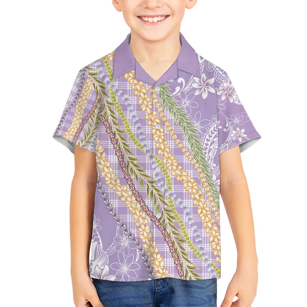 Purple Palaka Hawaii Leis Family Matching Off Shoulder Short Dress and Hawaiian Shirt Hawaiian-plaid Elegant Tropical Vibes - Polynesian Pride