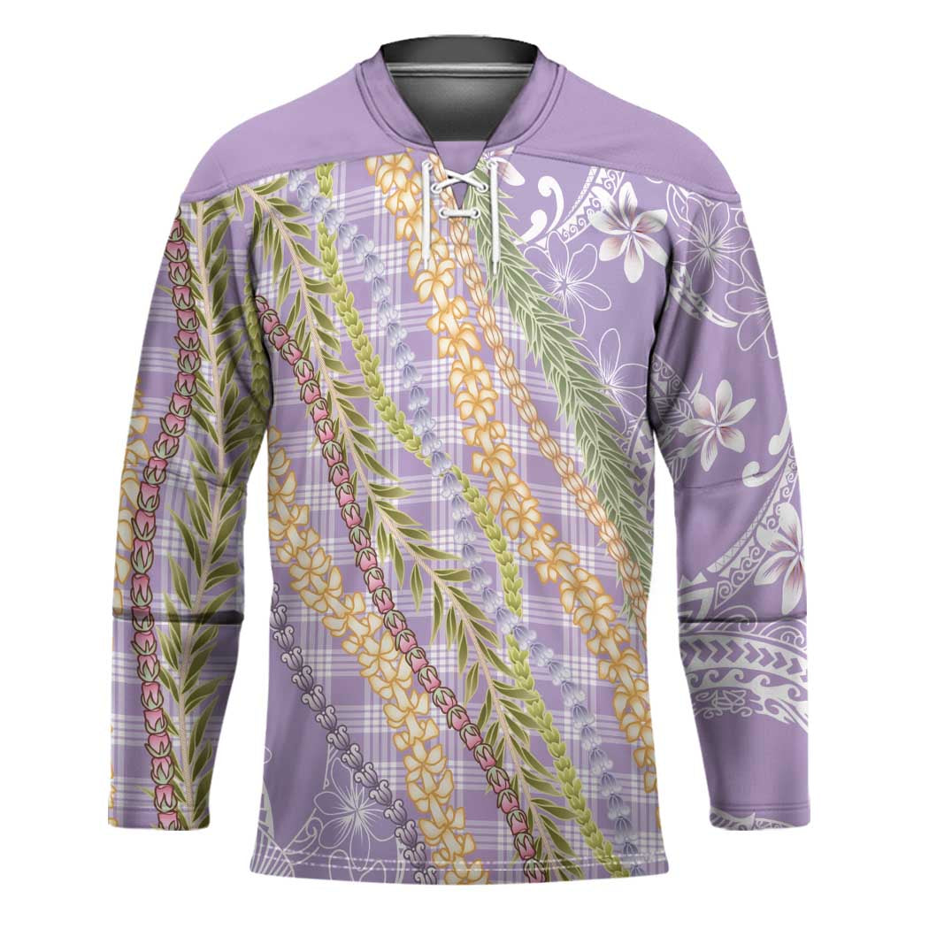 Purple Palaka Hawaii Leis Hockey Jersey Hawaiian-plaid Elegant Tropical Vibes - Polynesian Pride