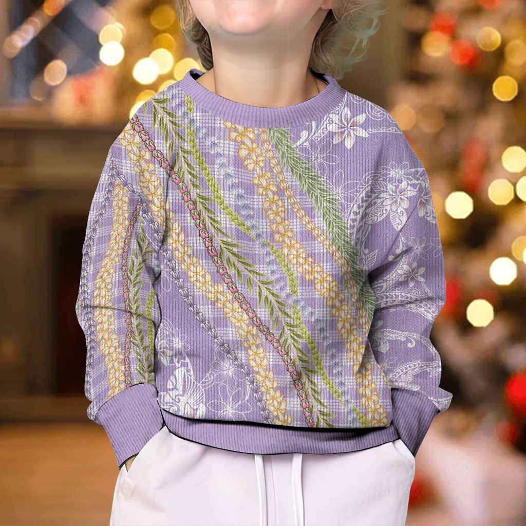 Purple Palaka Hawaii Leis Kid Ugly Christmas Sweater Hawaiian-plaid Elegant Tropical Vibes - Polynesian Pride
