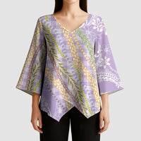 Purple Palaka Hawaii Leis Kimono Sleeve Blouse Hawaiian-plaid Elegant Tropical Vibes - Polynesian Pride
