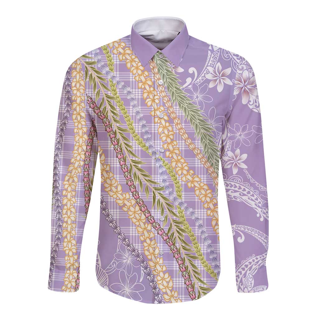 Purple Palaka Hawaii Leis Long Sleeve Button Shirt Hawaiian-plaid Elegant Tropical Vibes - Polynesian Pride