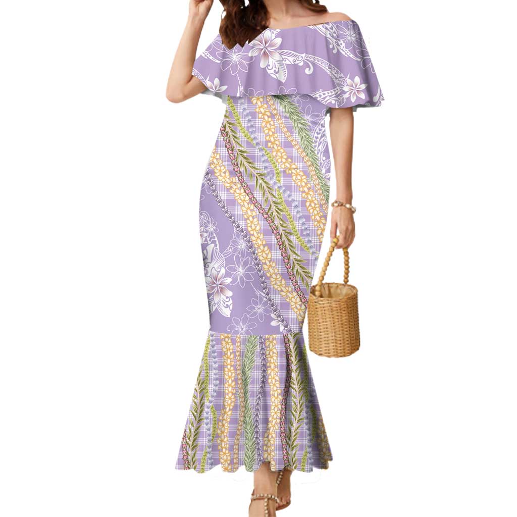 Purple Palaka Hawaii Leis Mermaid Dress Hawaiian-plaid Elegant Tropical Vibes - Polynesian Pride