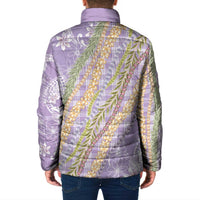 Purple Palaka Hawaii Leis Padded Jacket Hawaiian-plaid Elegant Tropical Vibes - Polynesian Pride