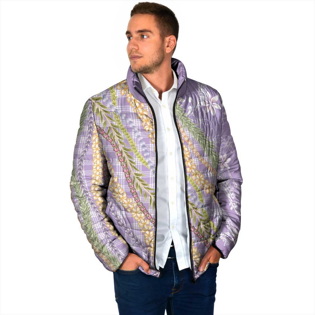 Purple Palaka Hawaii Leis Padded Jacket Hawaiian-plaid Elegant Tropical Vibes - Polynesian Pride