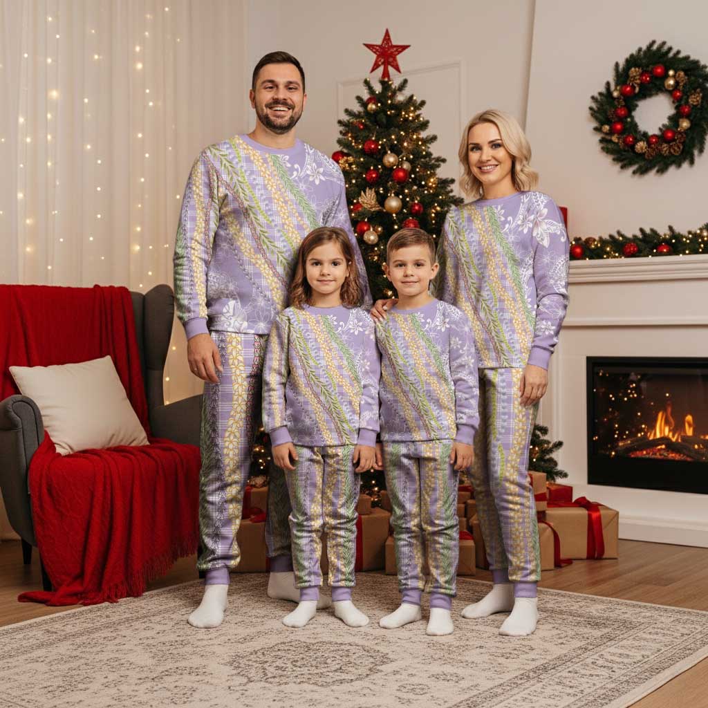 Purple Palaka Hawaii Leis Christmas Pajama Set Hawaiian-plaid Elegant Tropical Vibes - Polynesian Pride