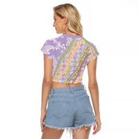 Purple Palaka Hawaii Leis Raglan Cropped T Shirt Hawaiian-plaid Elegant Tropical Vibes - Polynesian Pride
