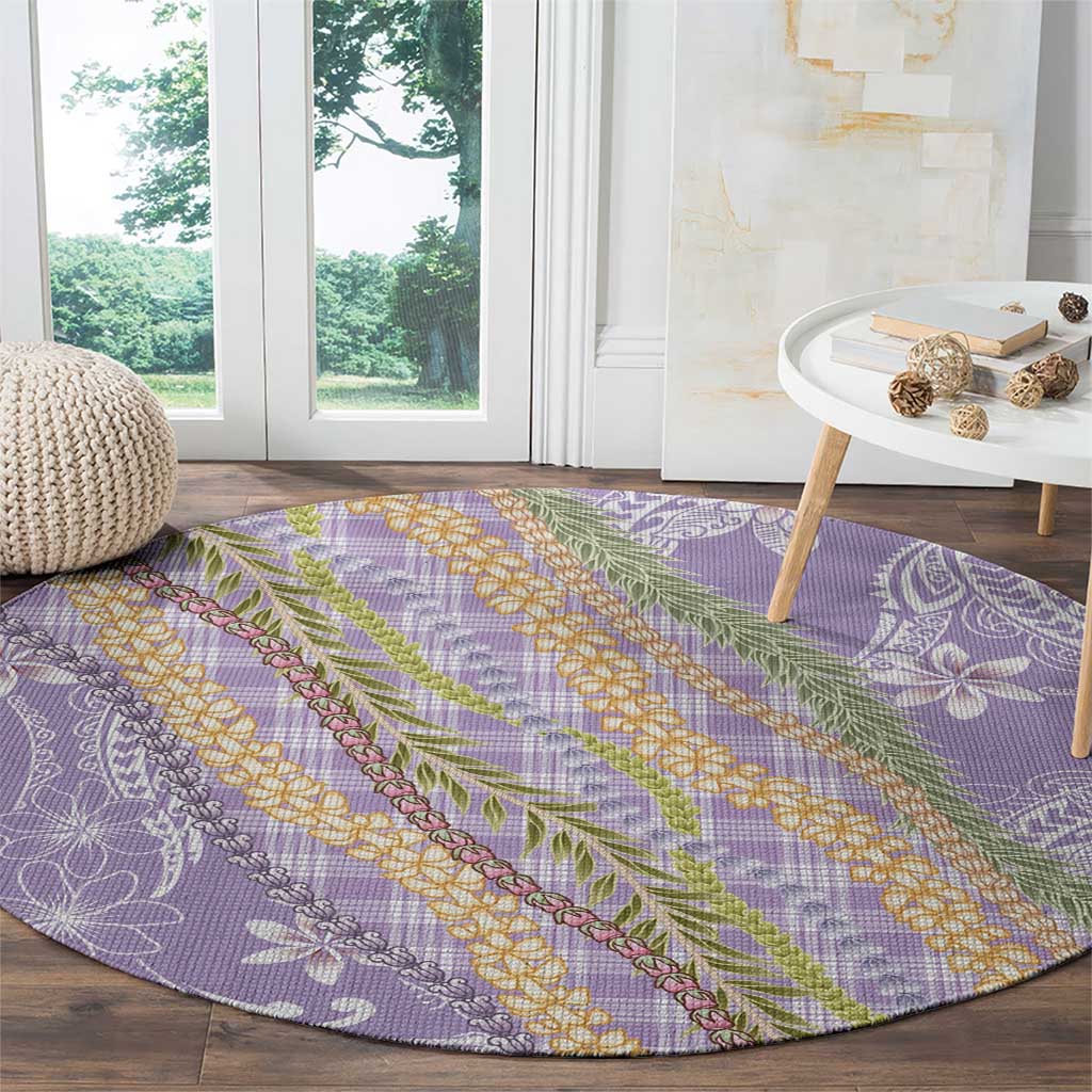 Purple Palaka Hawaii Leis Round Carpet Hawaiian-plaid Elegant Tropical Vibes - Polynesian Pride