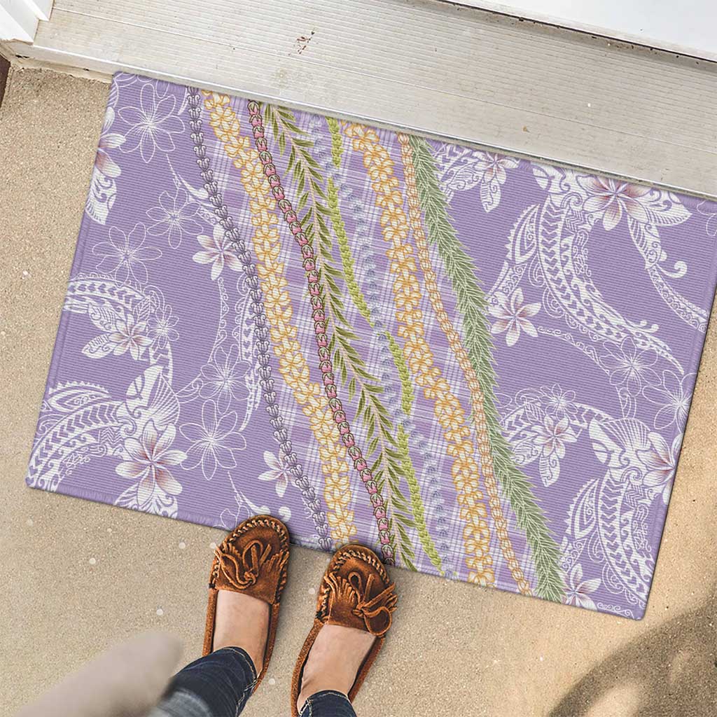 Purple Palaka Hawaii Leis Rubber Doormat Hawaiian-plaid Elegant Tropical Vibes - Polynesian Pride
