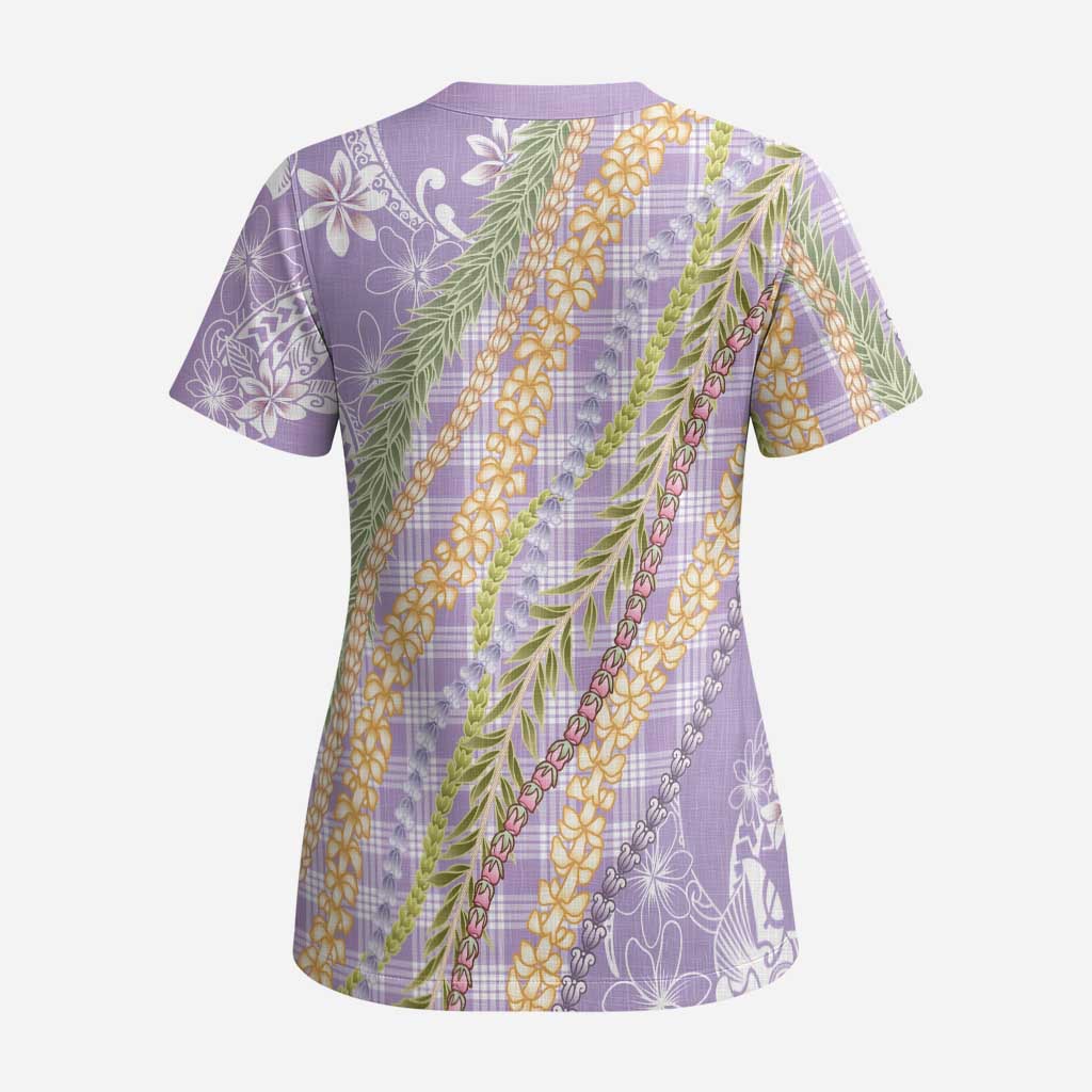 Purple Palaka Hawaii Leis Scrub Top Hawaiian-plaid Elegant Tropical Vibes - Polynesian Pride