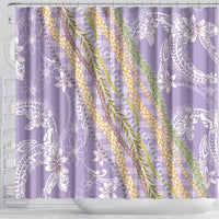 Purple Palaka Hawaii Leis Shower Curtain Hawaiian-plaid Elegant Tropical Vibes - Polynesian Pride