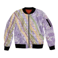 Purple Palaka Hawaii Leis Sleeve Zip Bomber Jacket Hawaiian-plaid Elegant Tropical Vibes - Polynesian Pride
