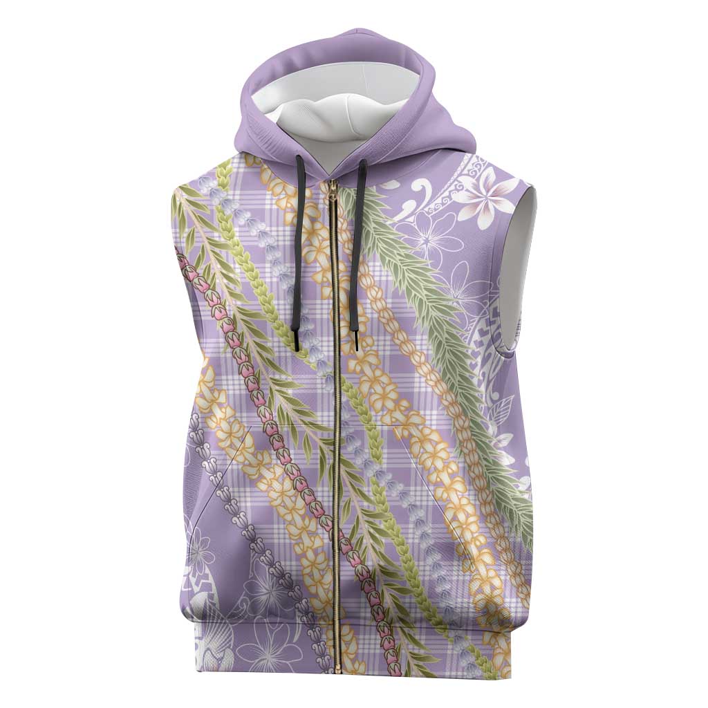 Purple Palaka Hawaii Leis Sleeveless Zip Hoodie Hawaiian-plaid Elegant Tropical Vibes - Polynesian Pride