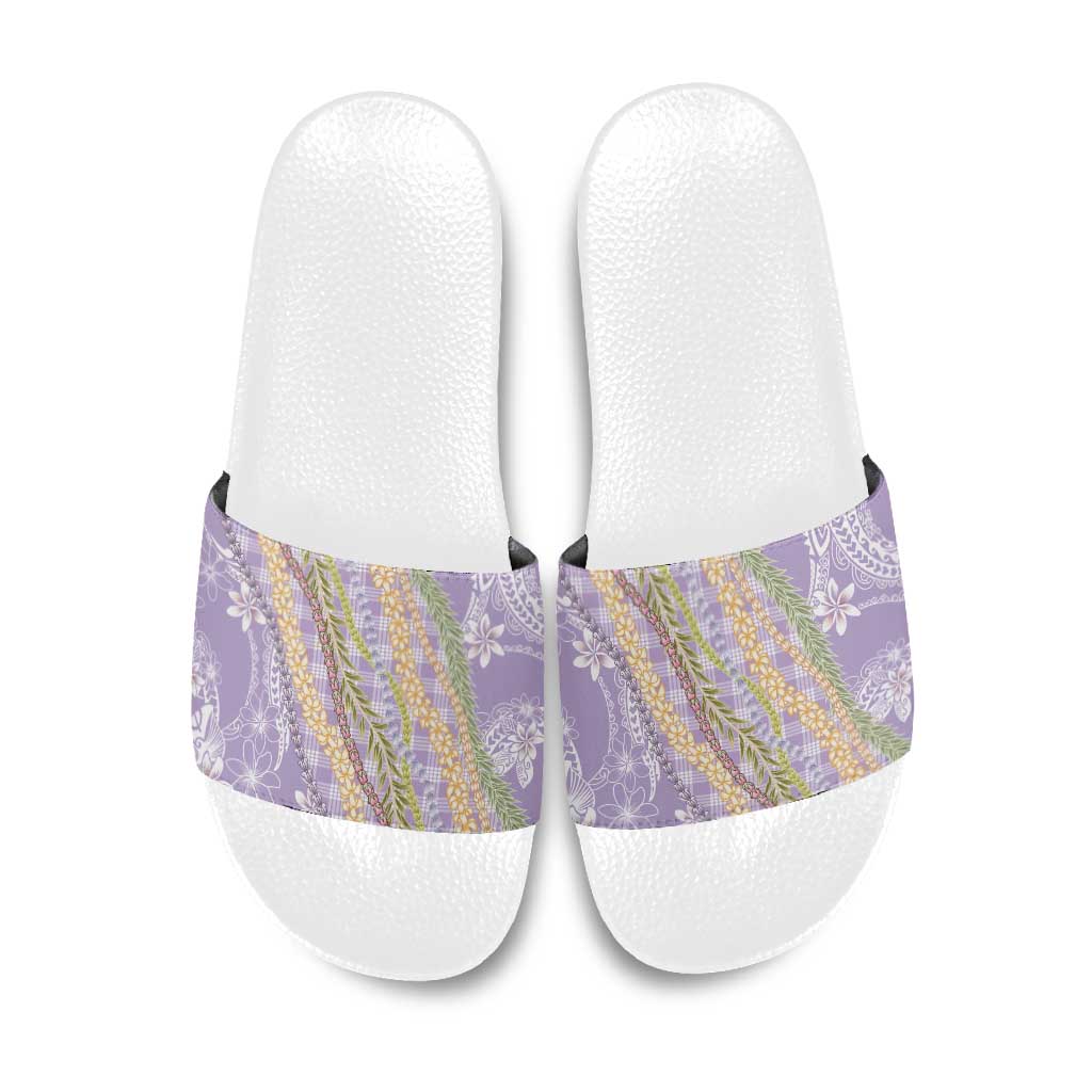 Purple Palaka Hawaii Leis Slide Sandals Hawaiian-plaid Elegant Tropical Vibes - Polynesian Pride