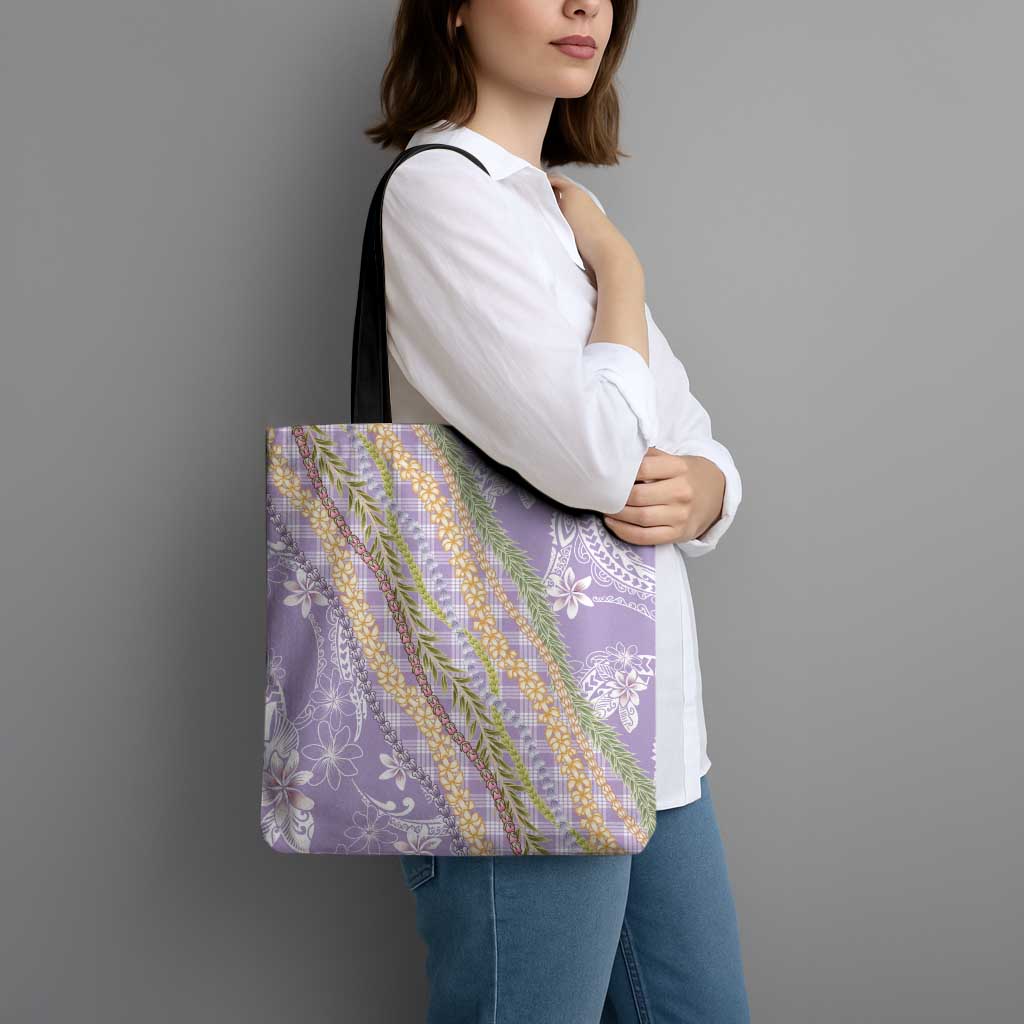 Purple Palaka Hawaii Leis Tote Bag Hawaiian-plaid Elegant Tropical Vibes - Polynesian Pride