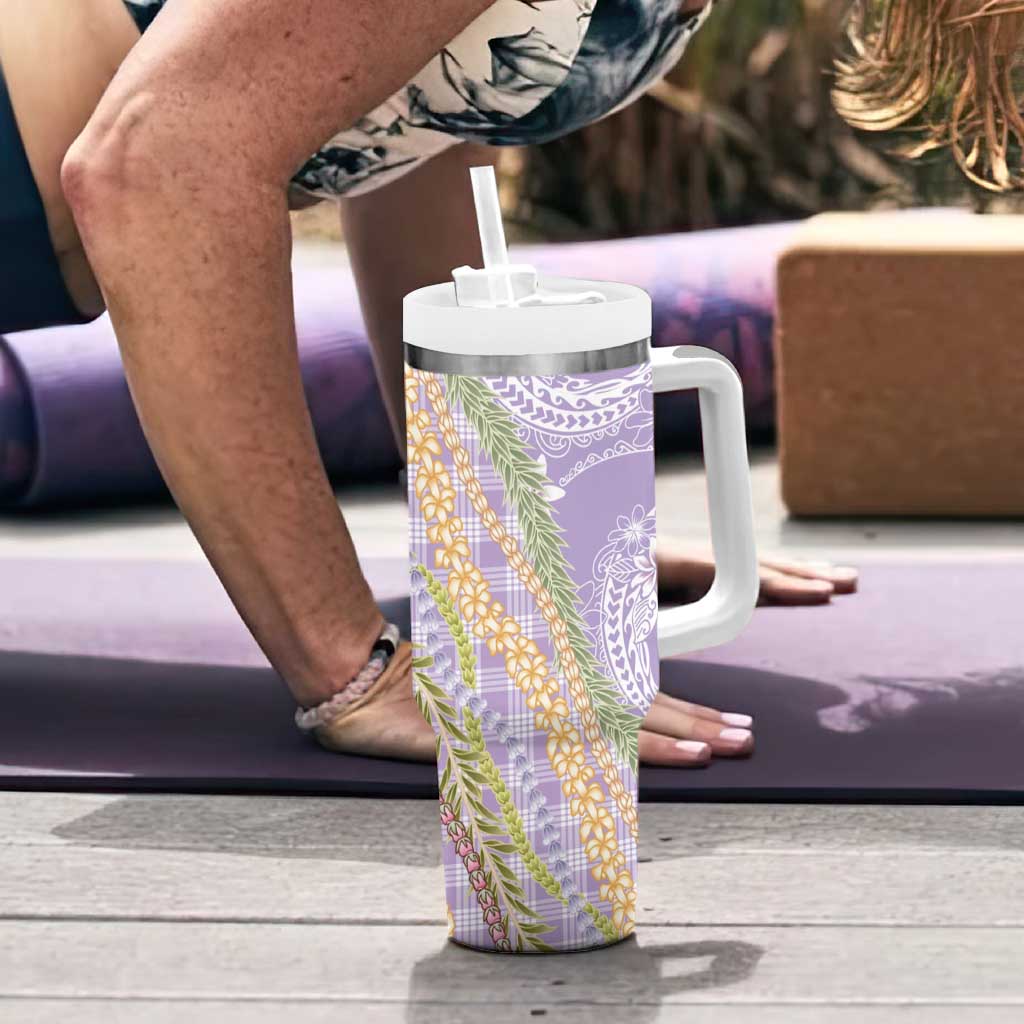 Purple Palaka Hawaii Leis Tumbler With Handle Hawaiian-plaid Elegant Tropical Vibes - Polynesian Pride