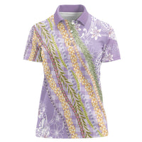 Purple Palaka Hawaii Leis Women Polo Shirt Hawaiian-plaid Elegant Tropical Vibes - Polynesian Pride