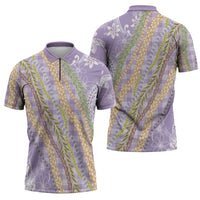 Purple Palaka Hawaii Leis Zipper Polo Shirt Hawaiian-plaid Elegant Tropical Vibes - Polynesian Pride