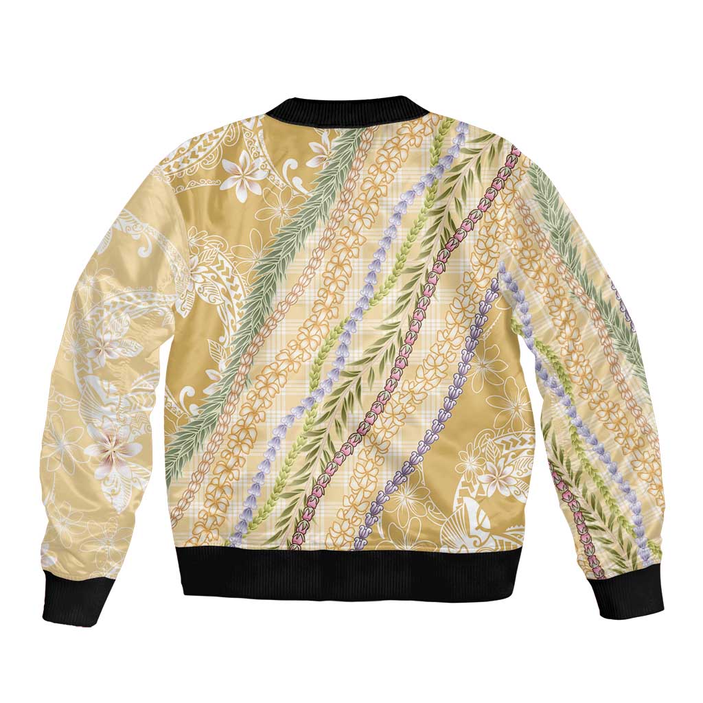 Yellow Palaka Hawaii Leis Bomber Jacket Hawaiian-plaid Elegant Tropical Vibes - Polynesian Pride