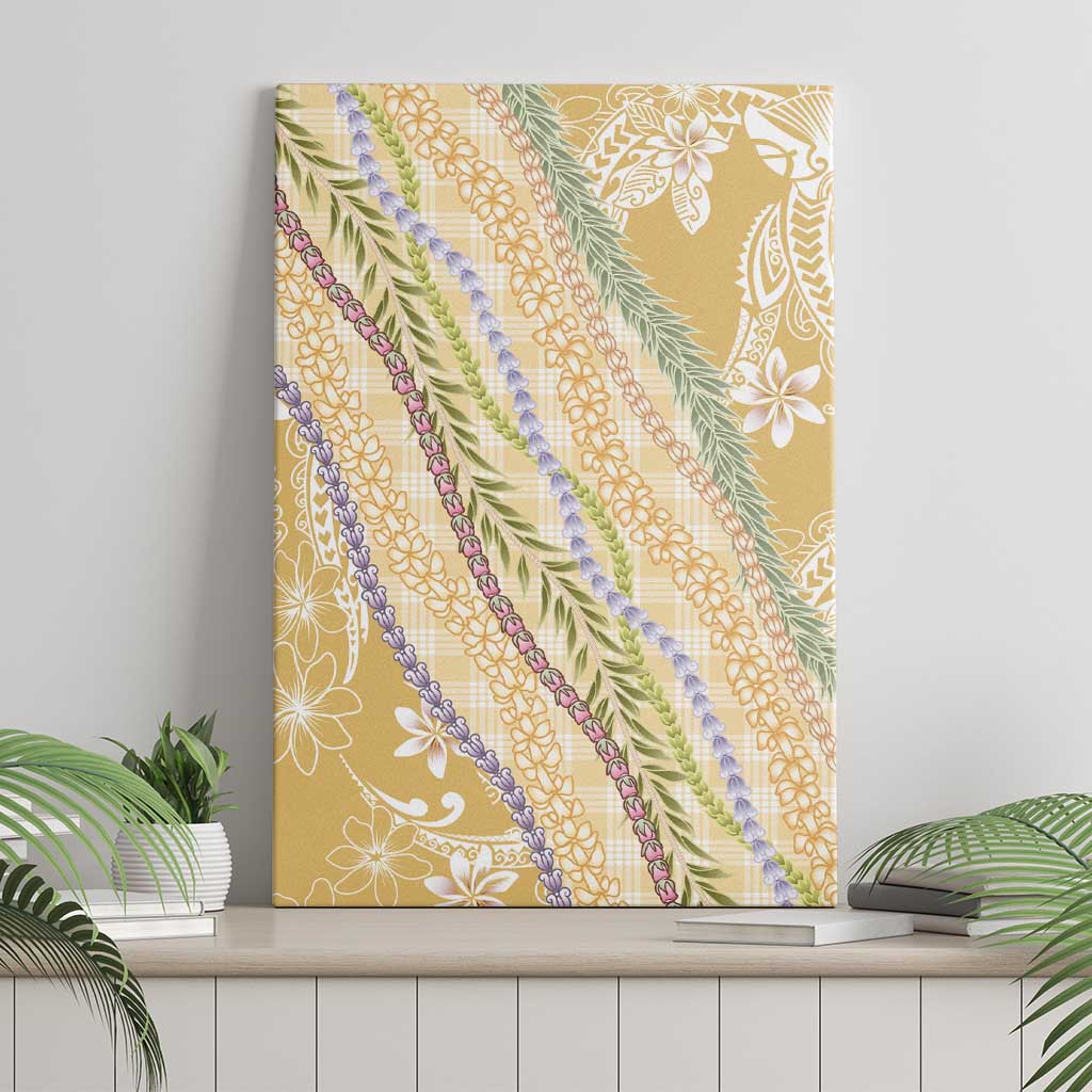 Yellow Palaka Hawaii Leis Canvas Wall Art Hawaiian-plaid Elegant Tropical Vibes - Polynesian Pride