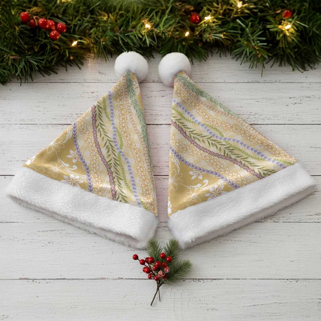 Yellow Palaka Hawaii Leis Christmas Santa Hat Hawaiian-plaid Elegant Tropical Vibes - Polynesian Pride