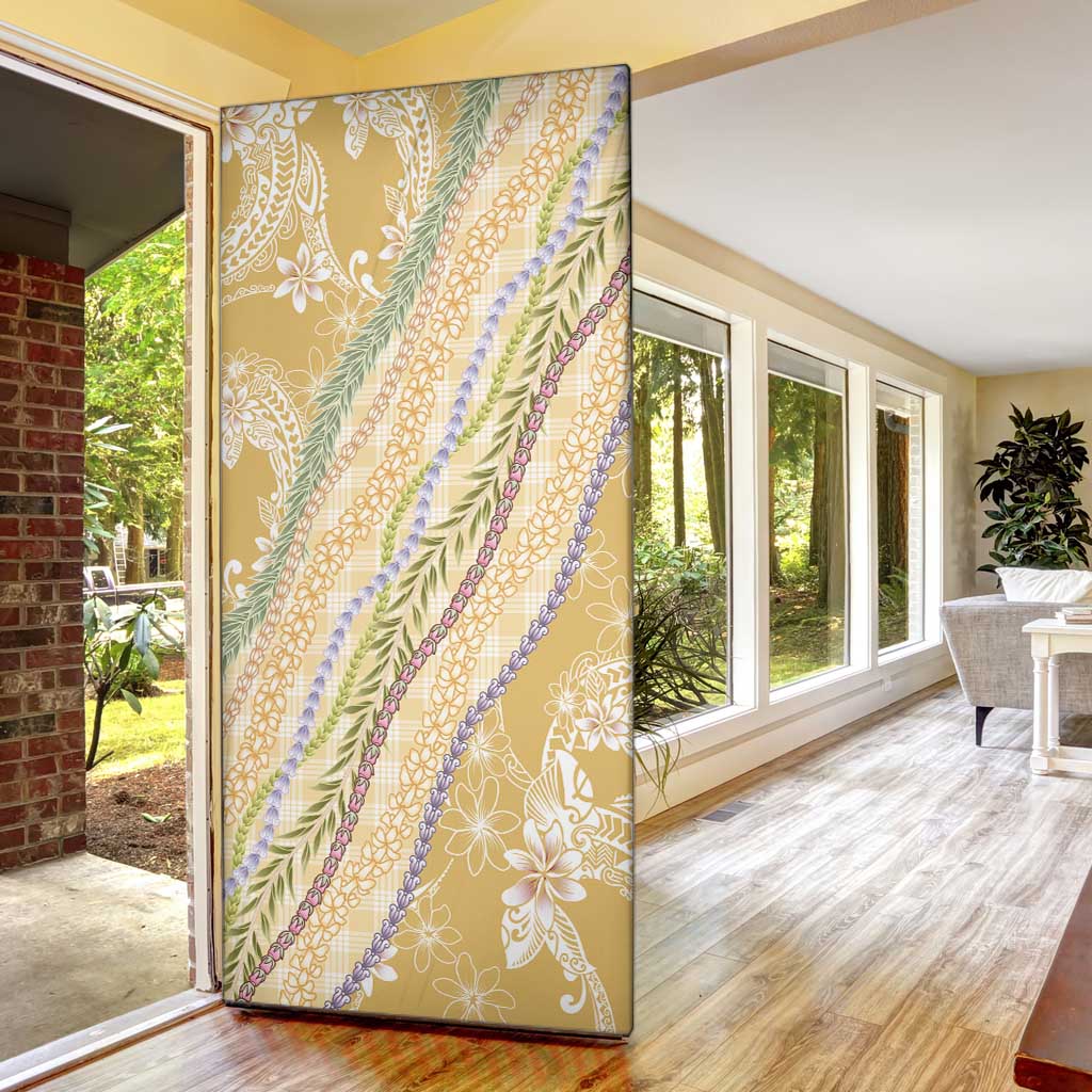 Yellow Palaka Hawaii Leis Door Cover Hawaiian-plaid Elegant Tropical Vibes - Polynesian Pride