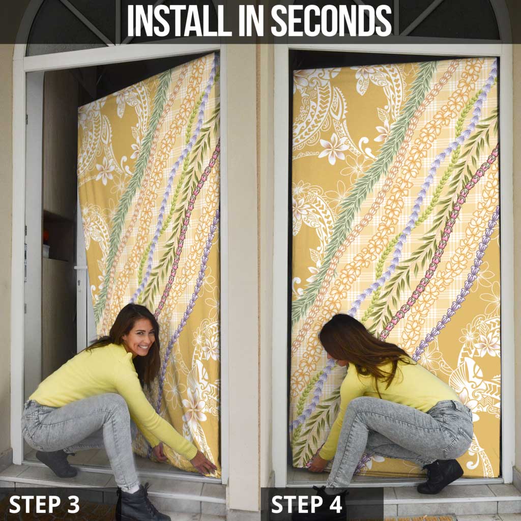 Yellow Palaka Hawaii Leis Door Cover Hawaiian-plaid Elegant Tropical Vibes - Polynesian Pride