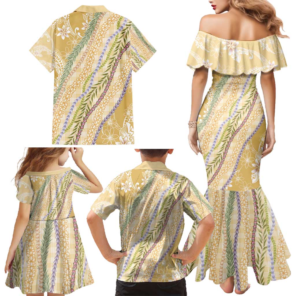 Yellow Palaka Hawaii Leis Family Matching Mermaid Dress and Hawaiian Shirt Hawaiian-plaid Elegant Tropical Vibes - Polynesian Pride