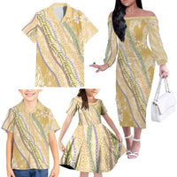 Yellow Palaka Hawaii Leis Family Matching Off The Shoulder Long Sleeve Dress and Hawaiian Shirt Hawaiian-plaid Elegant Tropical Vibes - Polynesian Pride