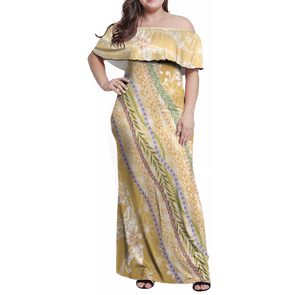 Yellow Palaka Hawaii Leis Family Matching Off Shoulder Maxi Dress and Hawaiian Shirt Hawaiian-plaid Elegant Tropical Vibes - Polynesian Pride
