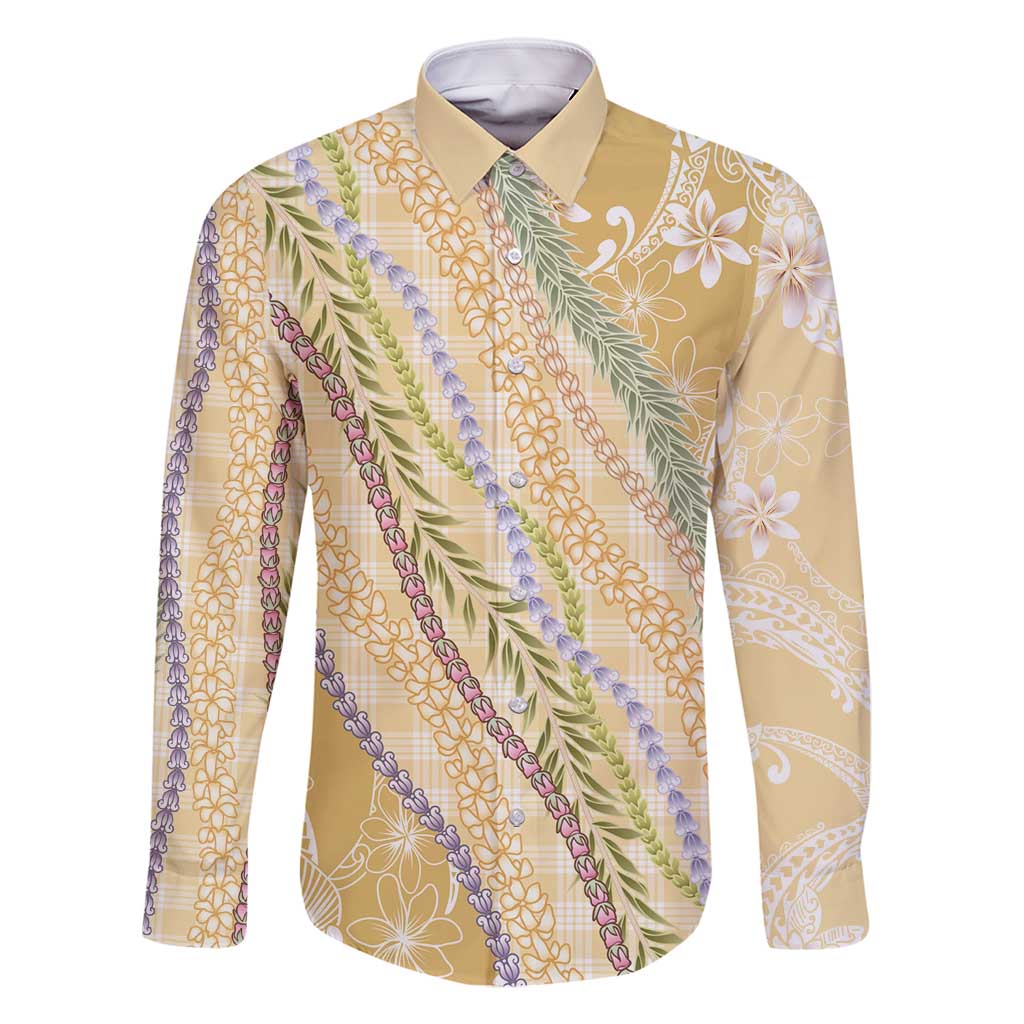 Yellow Palaka Hawaii Leis Family Matching Off Shoulder Short Dress and Hawaiian Shirt Hawaiian-plaid Elegant Tropical Vibes - Polynesian Pride