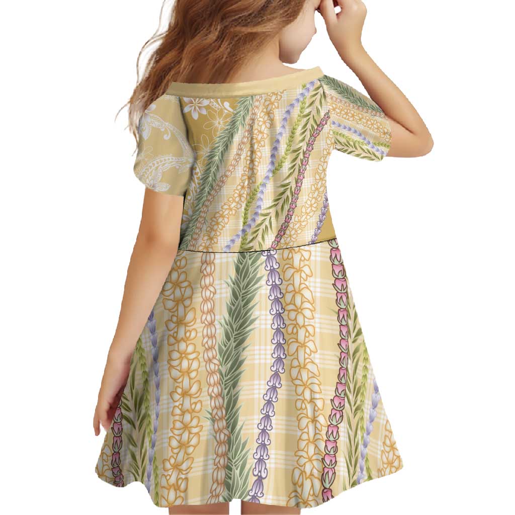 Yellow Palaka Hawaii Leis Family Matching Short Sleeve Bodycon Dress and Hawaiian Shirt Hawaiian-plaid Elegant Tropical Vibes - Polynesian Pride