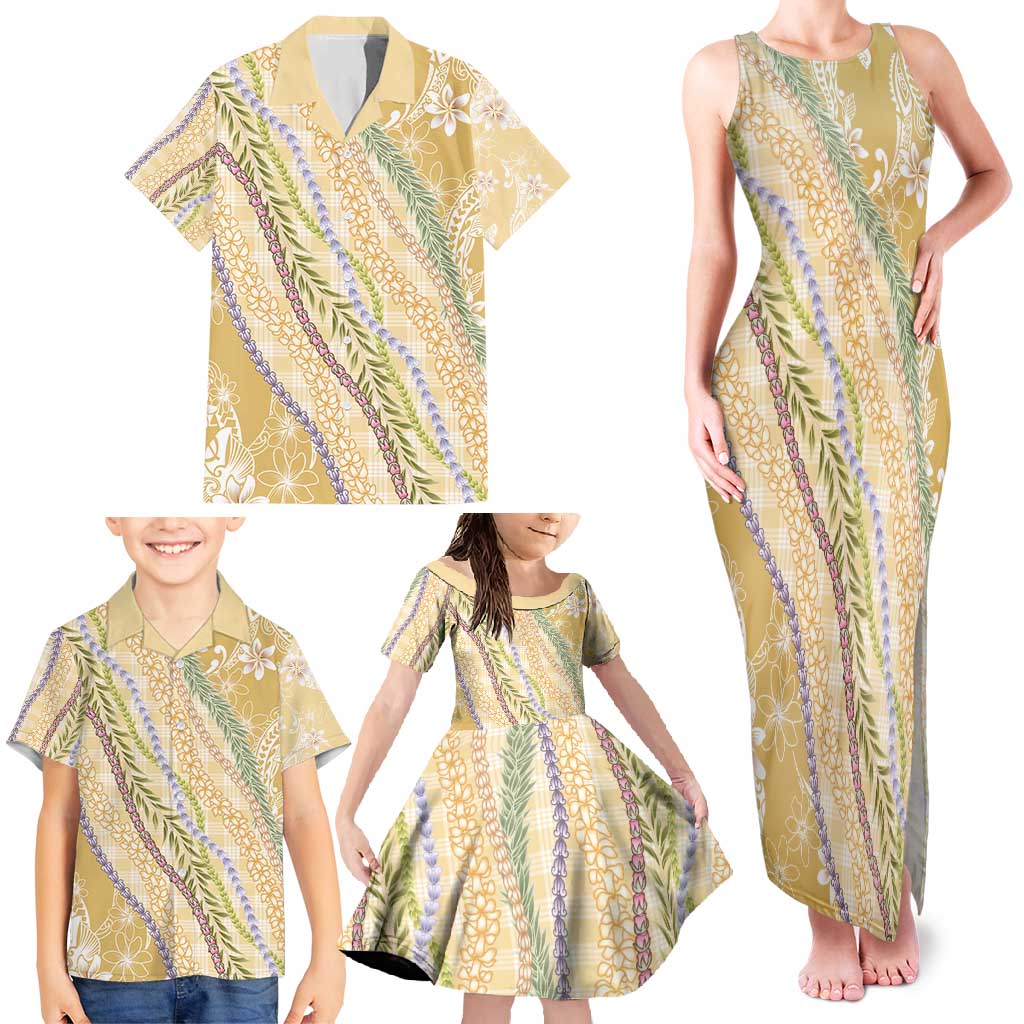 Yellow Palaka Hawaii Leis Family Matching Tank Maxi Dress and Hawaiian Shirt Hawaiian-plaid Elegant Tropical Vibes - Polynesian Pride