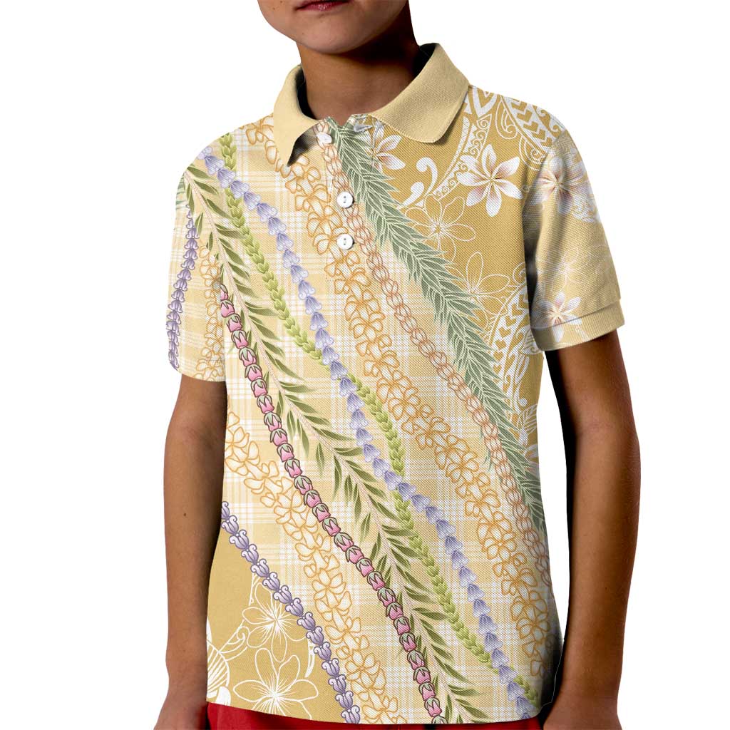 Yellow Palaka Hawaii Leis Kid Polo Shirt Hawaiian-plaid Elegant Tropical Vibes - Polynesian Pride