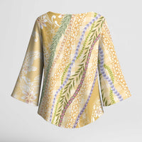 Yellow Palaka Hawaii Leis Kimono Sleeve Blouse Hawaiian-plaid Elegant Tropical Vibes - Polynesian Pride