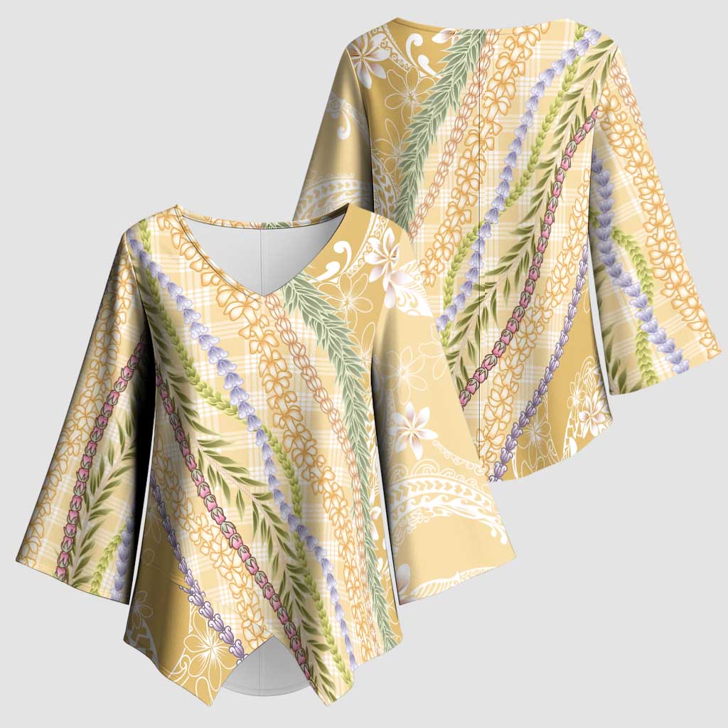 Yellow Palaka Hawaii Leis Kimono Sleeve Blouse Hawaiian-plaid Elegant Tropical Vibes - Polynesian Pride