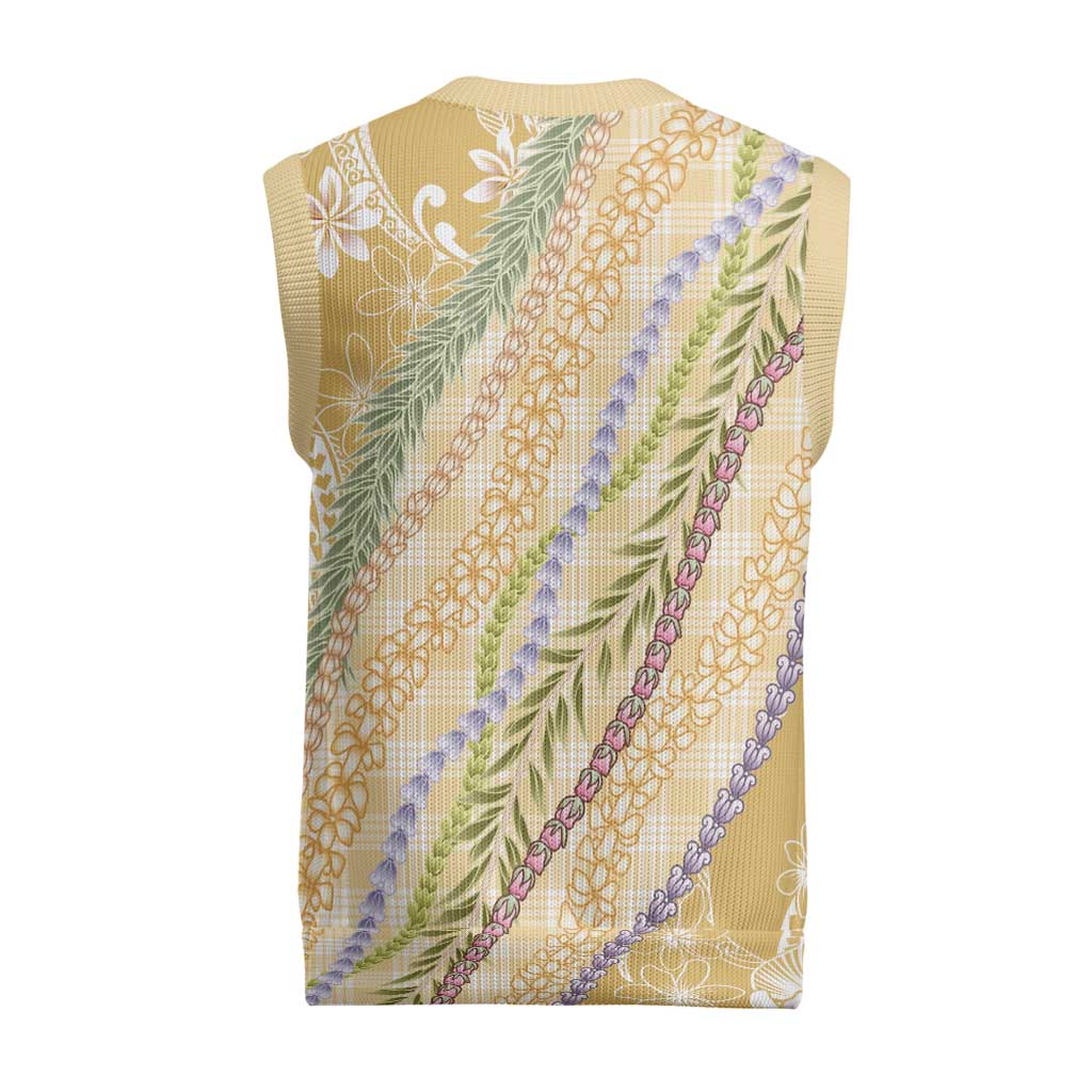 Yellow Palaka Hawaii Leis Christmas Knitted V-Neck Vest Hawaiian-plaid Elegant Tropical Vibes - Polynesian Pride