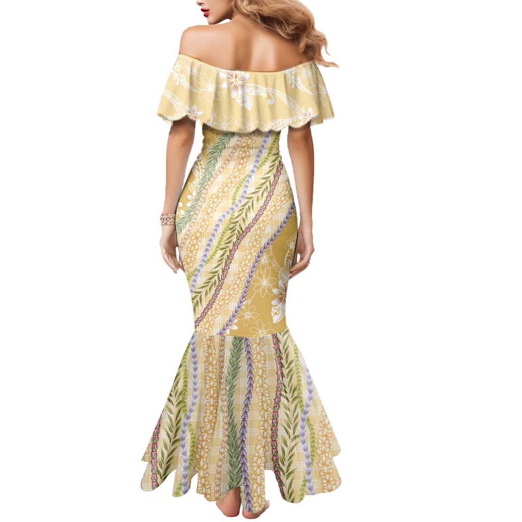 Yellow Palaka Hawaii Leis Mermaid Dress Hawaiian-plaid Elegant Tropical Vibes - Polynesian Pride