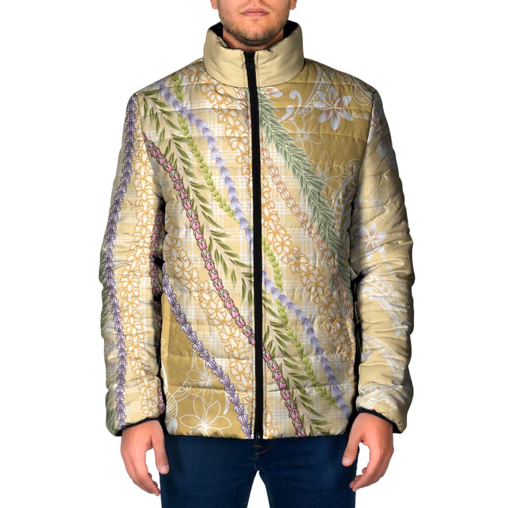 Yellow Palaka Hawaii Leis Padded Jacket Hawaiian-plaid Elegant Tropical Vibes - Polynesian Pride