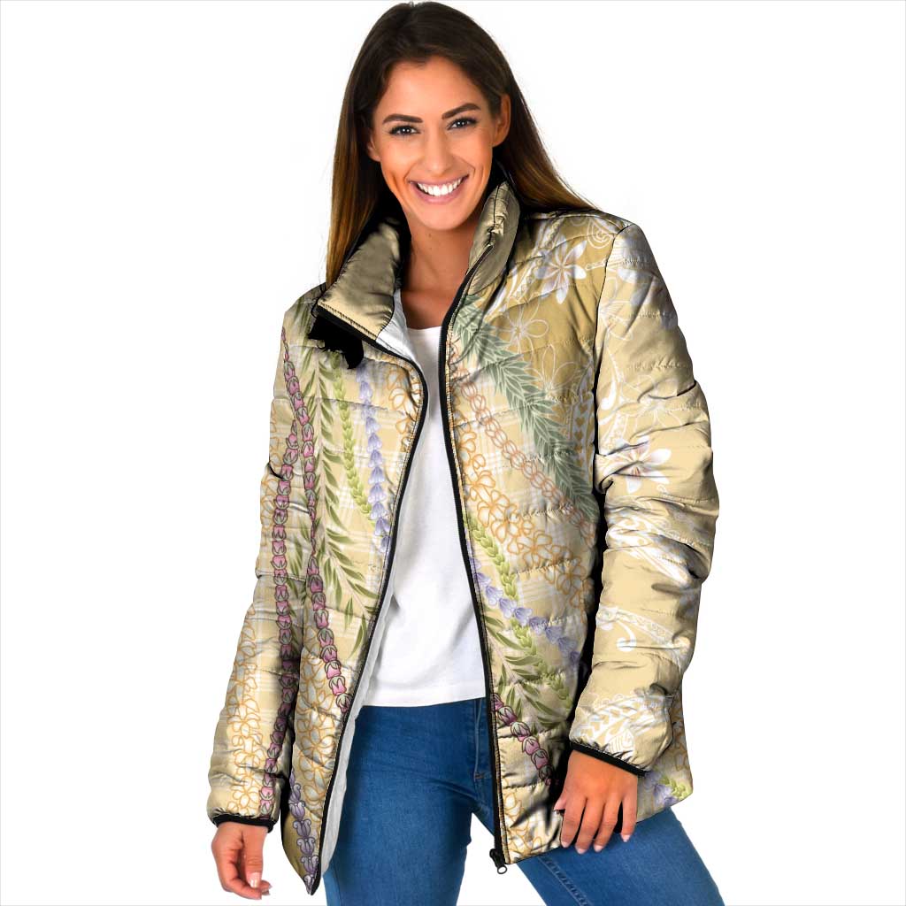 Yellow Palaka Hawaii Leis Padded Jacket Hawaiian-plaid Elegant Tropical Vibes - Polynesian Pride