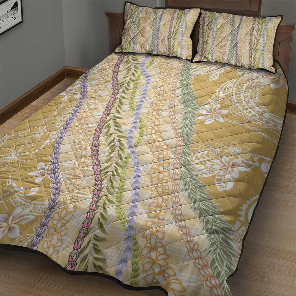 Yellow Palaka Hawaii Leis Quilt Bed Set Hawaiian-plaid Elegant Tropical Vibes - Polynesian Pride