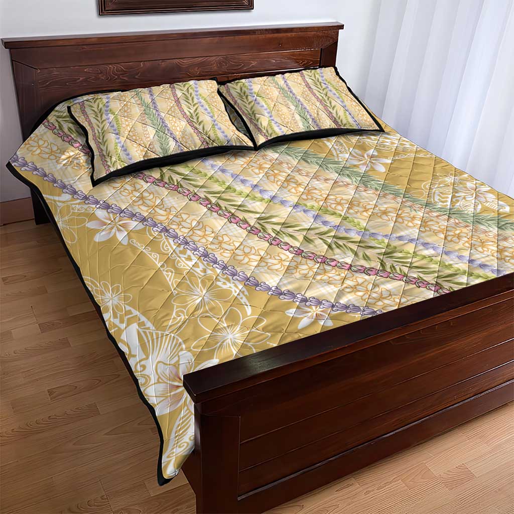 Yellow Palaka Hawaii Leis Quilt Bed Set Hawaiian-plaid Elegant Tropical Vibes - Polynesian Pride